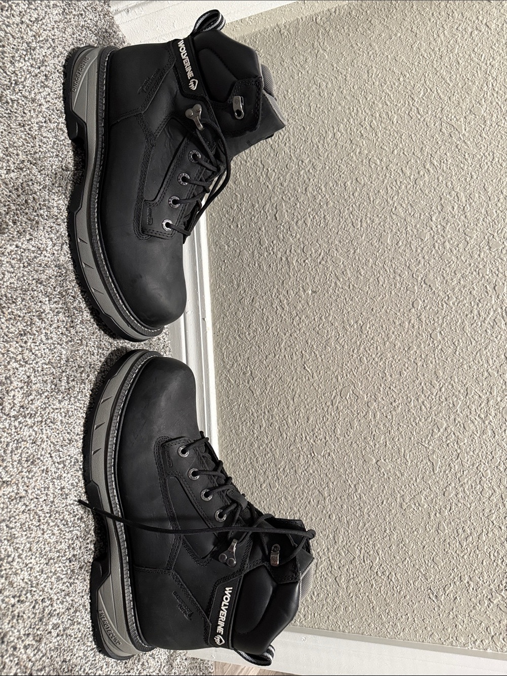 Wolverine Black Lace-Up Work Boots with Gray Midsole